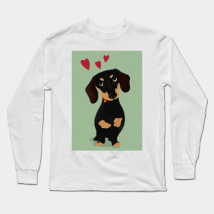 Cute Cartoon Dachshund with Three Red Hearts Long Sleeve T-Shirt